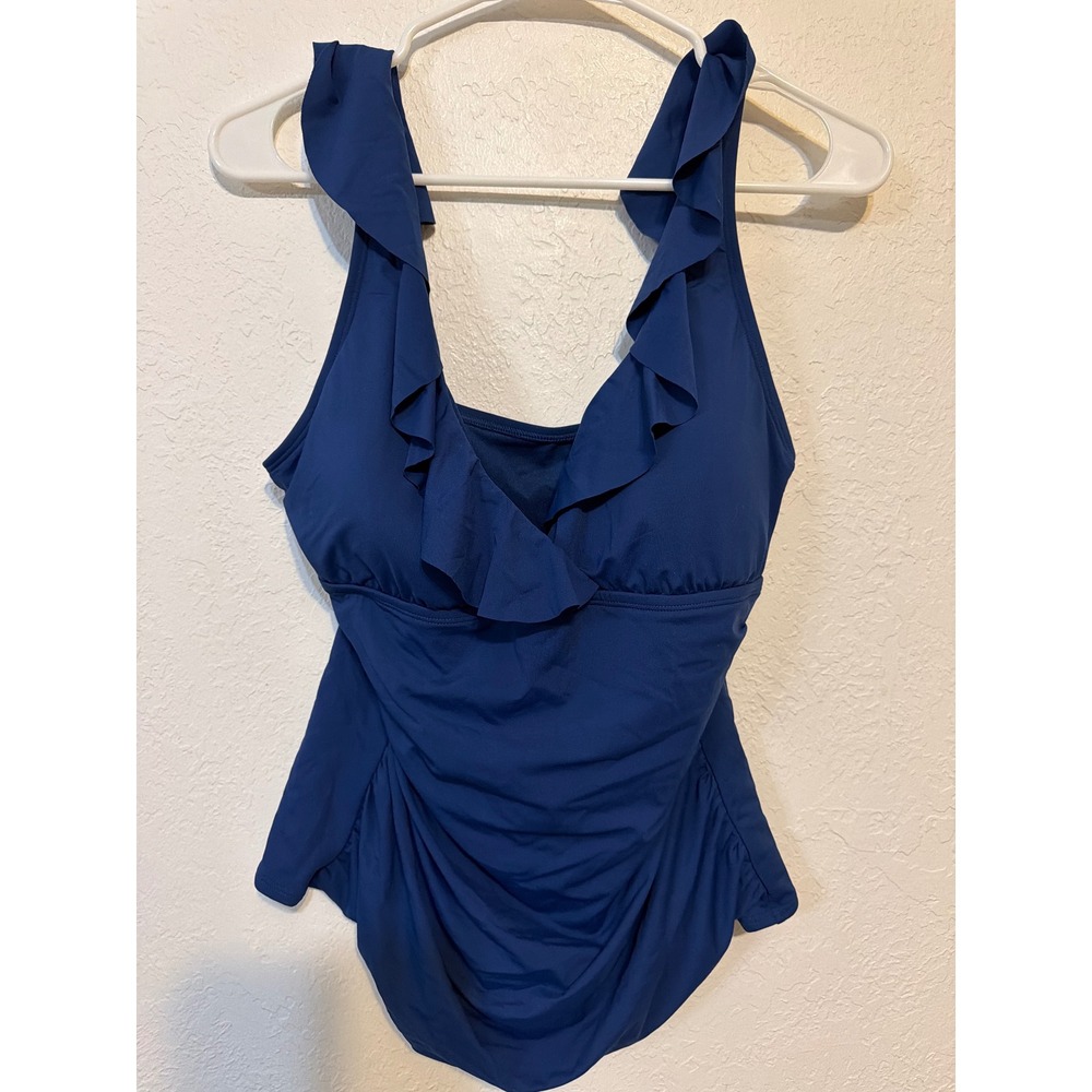 Soma Blue Tankini Swim Tankini Top Size 12 Ruffle Surplice Bleu Rod NEW NWT